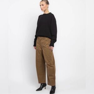 Nili Lotan Tribeca Barrel Leg Pant Sz 6 Coffee Brown Mid Rise Stretch Twill $395